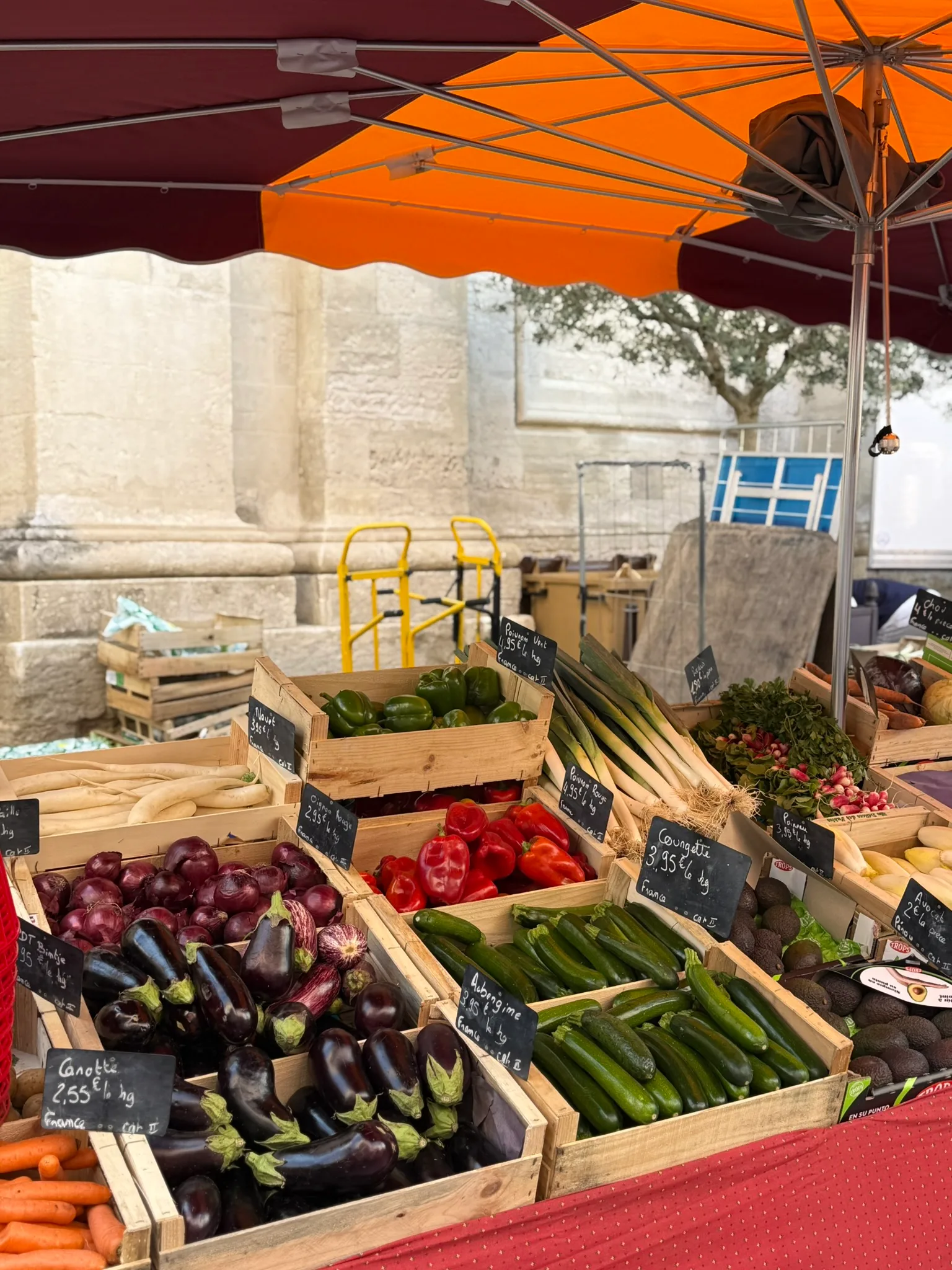 A market stall overflowing with lavender and local goods